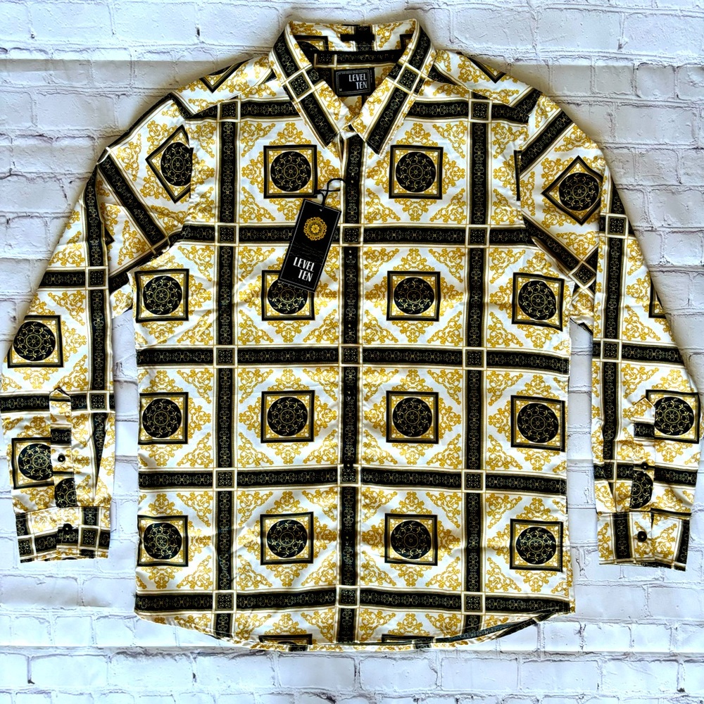LEVEL TEN Men's Long Sleeve Versace Vibe Button Up Shirt--M